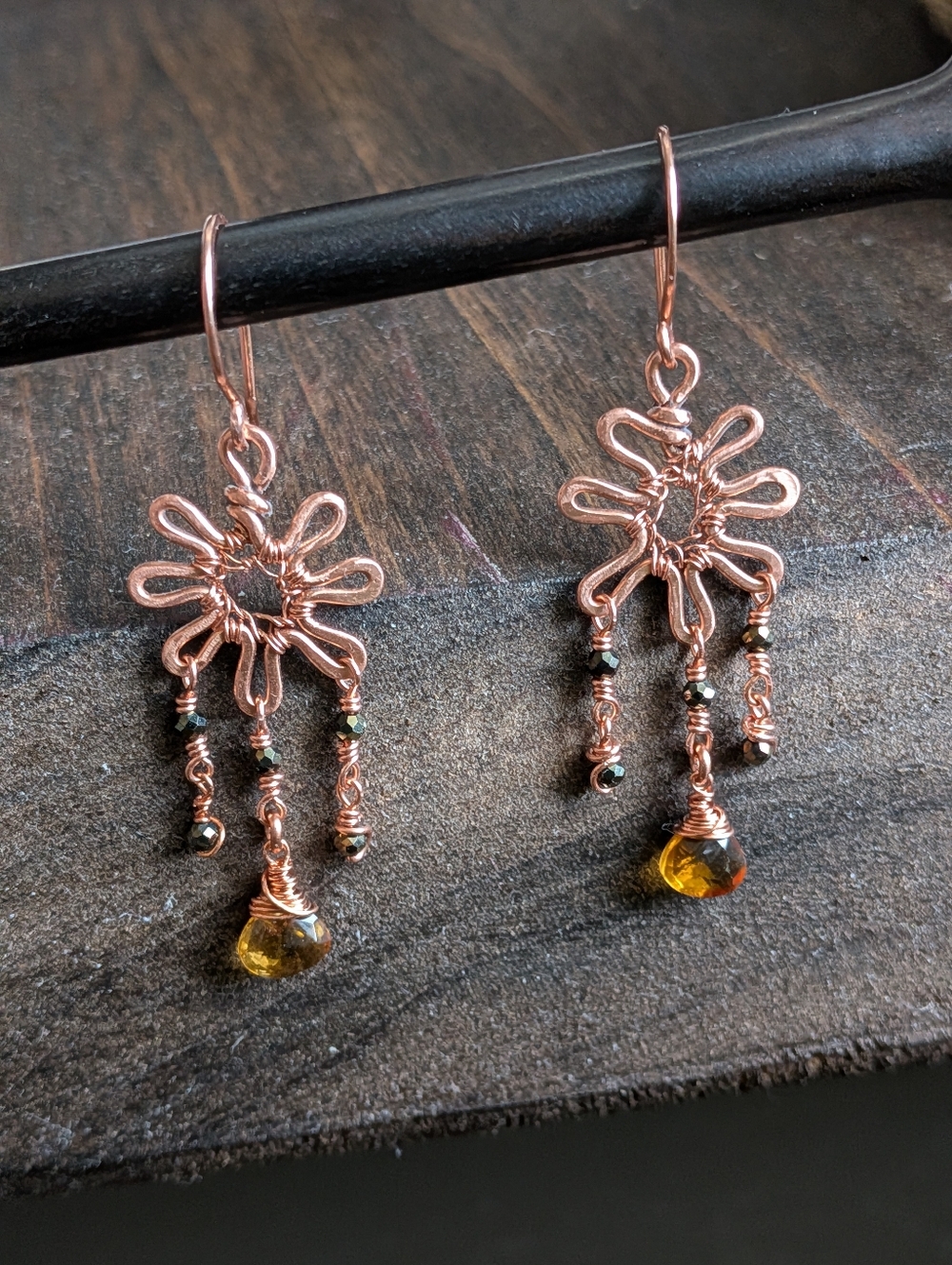 Copper Sunburst Earrings-Cognac Citrine Gems- Artisan Crafted Design-Summer Vibe - Picture 12 of 12